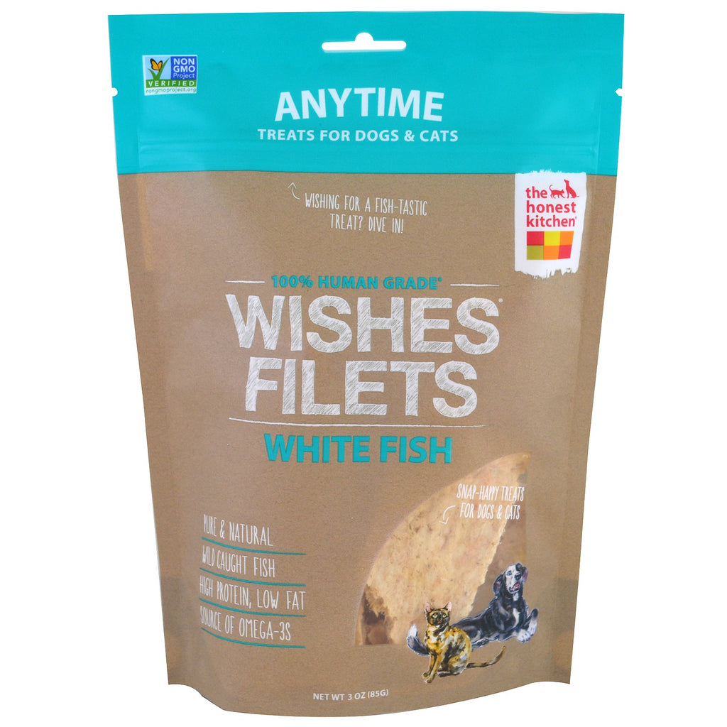 The Honest Kitchen, Filetes Wishes, pescado blanco, para perros y gatos, 3 oz (85 g)