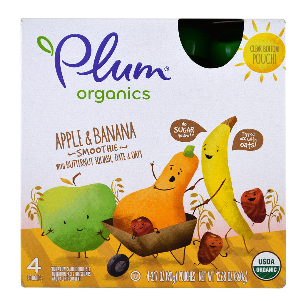 Plum s Smoothie Apple & Banana Butternut Squash Date & Oats 4 Pack-3.17 oz (90 g) Each
