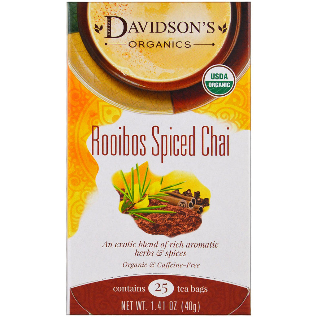Herbata Davidson's, Rooibos Spiced Chai, bez kofeiny, 25 torebek z herbatą, 1,41 uncji (40 g)