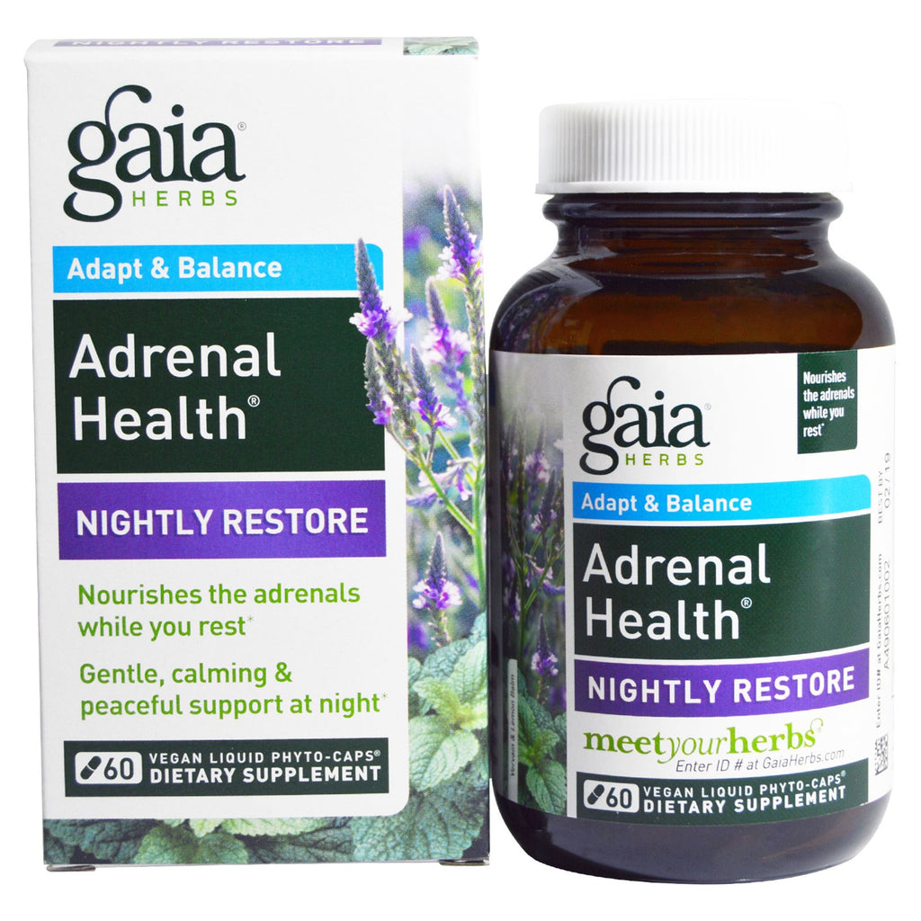 Gaia-örter, binjurarnas hälsa, nattlig återställning, 60 veganska flytande fyto-kapslar