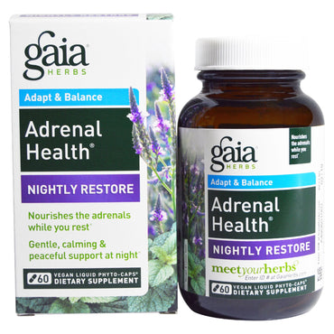 Gaia Herbs, صحة الغدة الكظرية، استعادة ليلية، 60 كبسولة نباتية سائلة