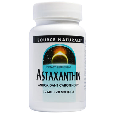 Source Naturals, アスタキサンチン、12 mg、60 ソフトジェル