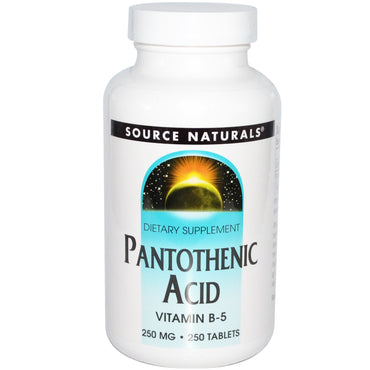 Source Naturals, pantotensyre, vitamin B-5, 250 mg, 250 tabletter