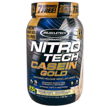 Muscletech, Nitro Tech Caseïne Goud, Romige Vanille, 1,13 kg (2,50 lbs)