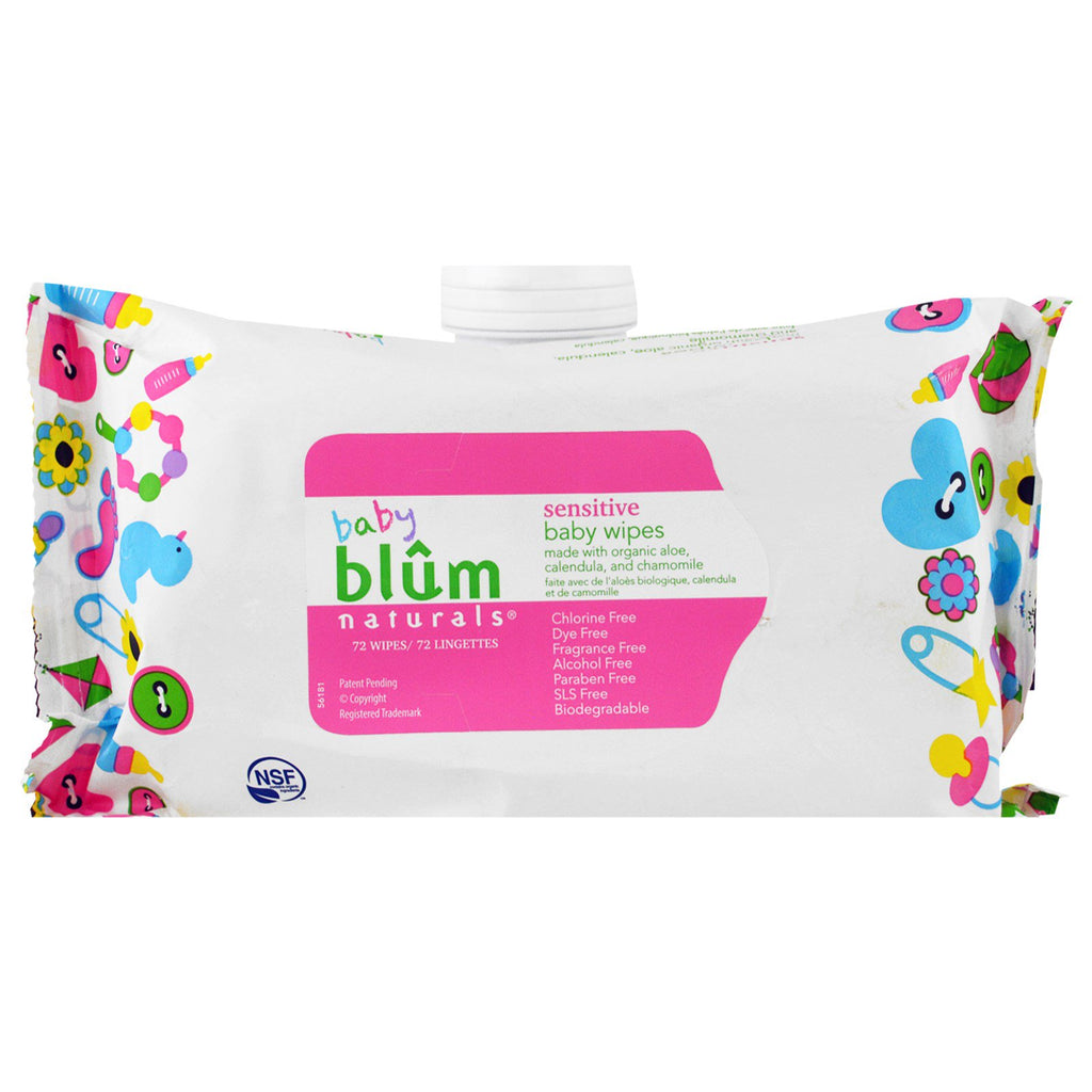 Blum naturals, bebé, sensible, toallitas para bebé, sin perfume, 72 toallitas