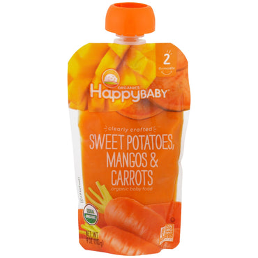 Nurture Inc. (Happy Baby) Babymad Trin 2 Klart fremstillede søde kartofler Mango og gulerødder 6+ måneder 4 oz (113 g)