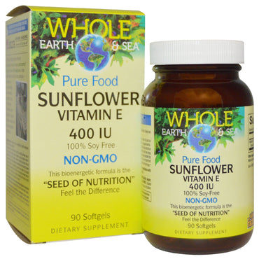 Natural Factors, Whole Earth &amp; Sea, vitamina E de girasol, 400 UI, 90 cápsulas blandas