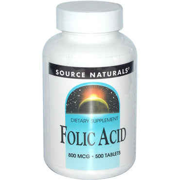 Source Naturals, Acide folique, 800 mcg, 500 comprimés