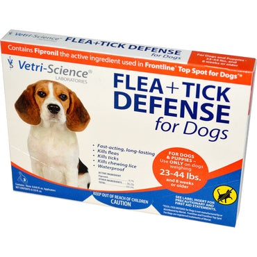 Vetri-Science, Loppe + Tick Defense for hunder 23-44 lbs., 3 applikatorer, 0,045 fl oz hver