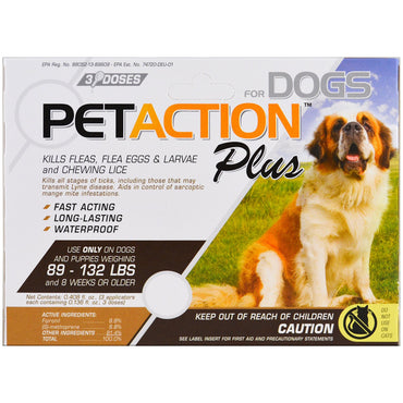 Pet Action Plus, para cães grandes, 3 doses - 0,136 fl oz cada