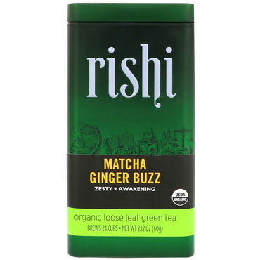 Rishi-thee, groene thee met losse bladeren, Matcha Ginger Buzz, 2,12 oz (60 g)