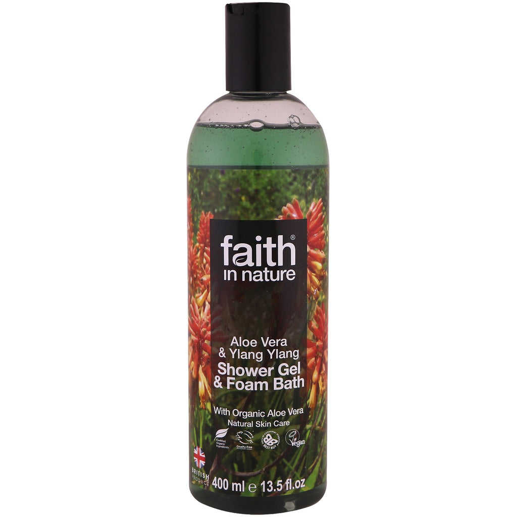 Faith in Nature, gel de duș și spumă de baie, Aloe Vera și Ylang Ylang, 13,5 fl. oz (400 ml)