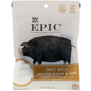 Epic Bar, Bites, Bacon e Carne de Porco Não Curados, Bordo Doce, 71 g (2,5 oz)