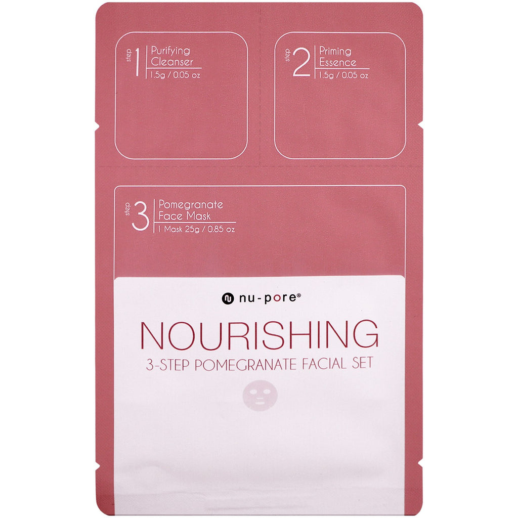 Nu-Pore, Nourishing 3-Step Pomegranate Facial Set, 1 Pack