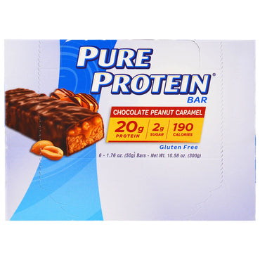 Barras de caramelo e chocolate com proteína pura 6 barras 50 g (1,76 onças) cada
