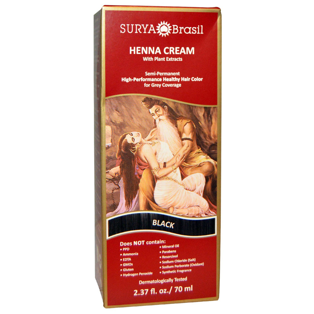 Surya Henna, Crema de henna, tinte y acondicionador para el cabello, negro, 70 ml (2,37 oz. líq.)