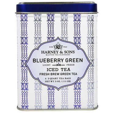 Harney & Sons, Thé glacé vert aux bleuets, sachets de thé de 6 à 2 litres, 3 oz (0,11 g)