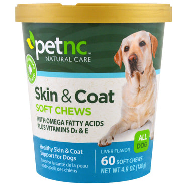 petnc NATURAL CARE, الجلد والفرو، نكهة الكبد، لجميع الكلاب، 60 قطعة مضغ ناعمة