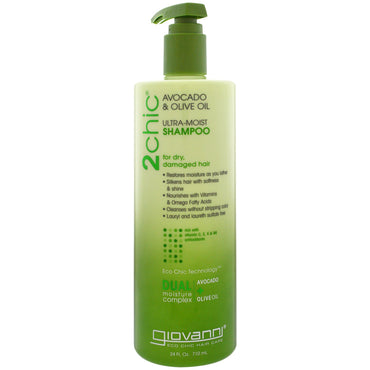 Giovanni, 2chic, champú ultrahúmedo, para cabello seco y dañado, aguacate y aceite de oliva, 24 fl oz (710 ml)