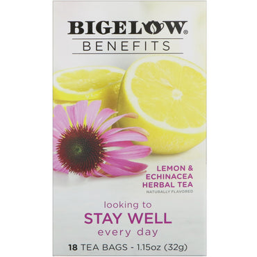 Bigelow, Benefícios, Stay Well, Chá de Ervas com Limão e Equinácea, 18 Saquinhos de Chá, 32 g (1,15 oz)