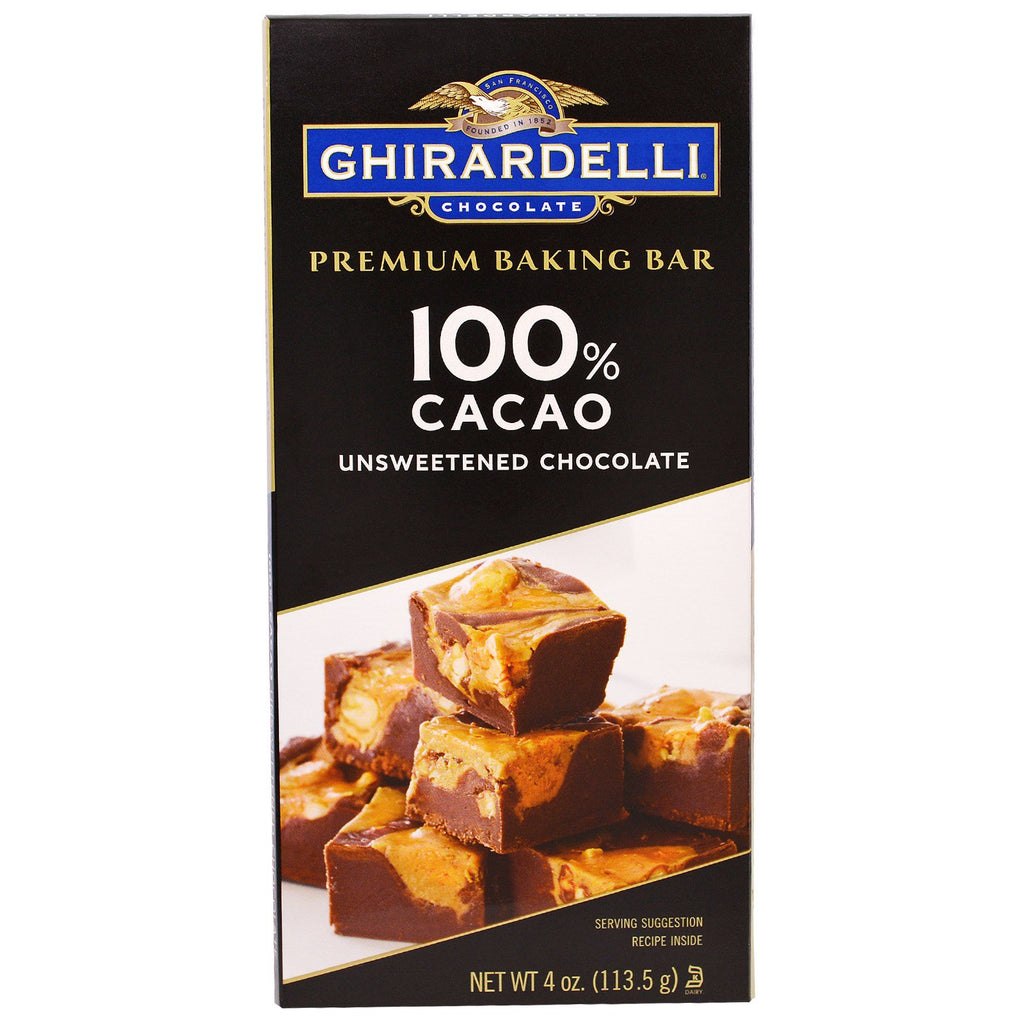 Ghirardelli, Premium Baking Bar, 100 % kakao, osötad choklad, 4 oz (113,5 g)