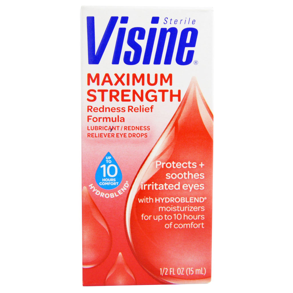חומר סיכה Visine משכך אדמומיות טיפות עיניים סטריליות חוזק מרבי 1/2 fl oz (15 מ"ל)