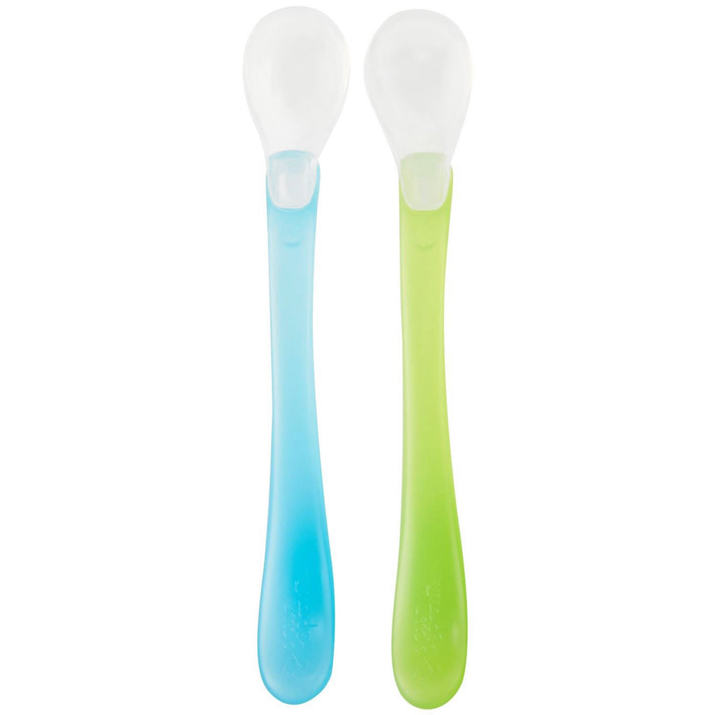 iPlay Inc., Green Sprouts, Feeding Spoons, 6-12 Months, Aqua & Green Set, 2 Pack- 2 Spoons