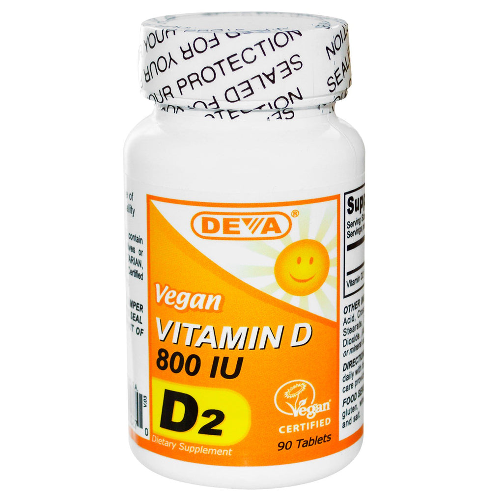 Deva, vegan, d-vitamin, d2, 800 iu, 90 tabletter