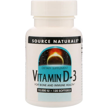 Source naturals, vitamina d-3, 10.000 UI, 120 cápsulas softgel