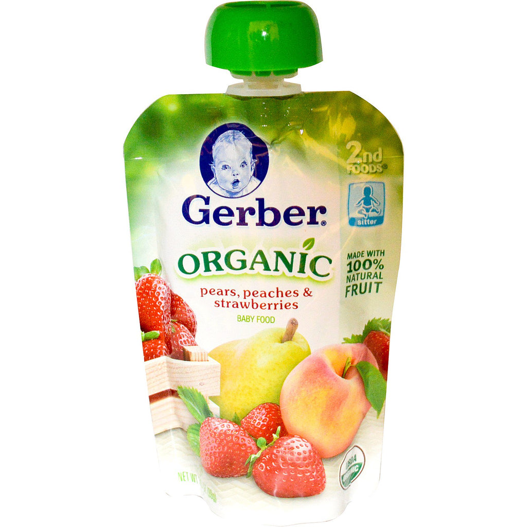 Gerber 2nd Foods מזון לתינוקות אגסים אפרסקים ותותים 3.5 אונקיות (99 גרם)