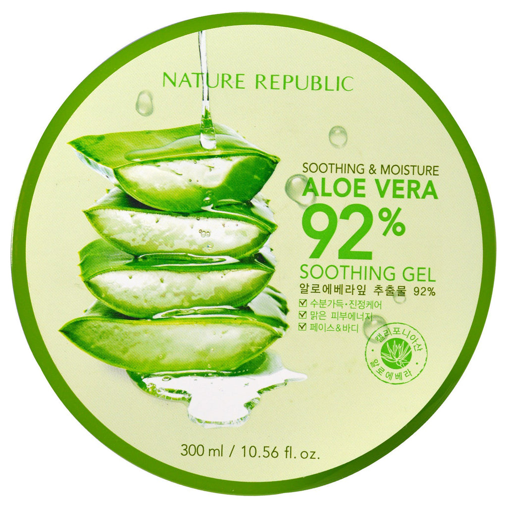 Nature Republic, gel lenitivo all'aloe vera lenitiva e idratante al 92%, 300 ml (10,56 fl oz)