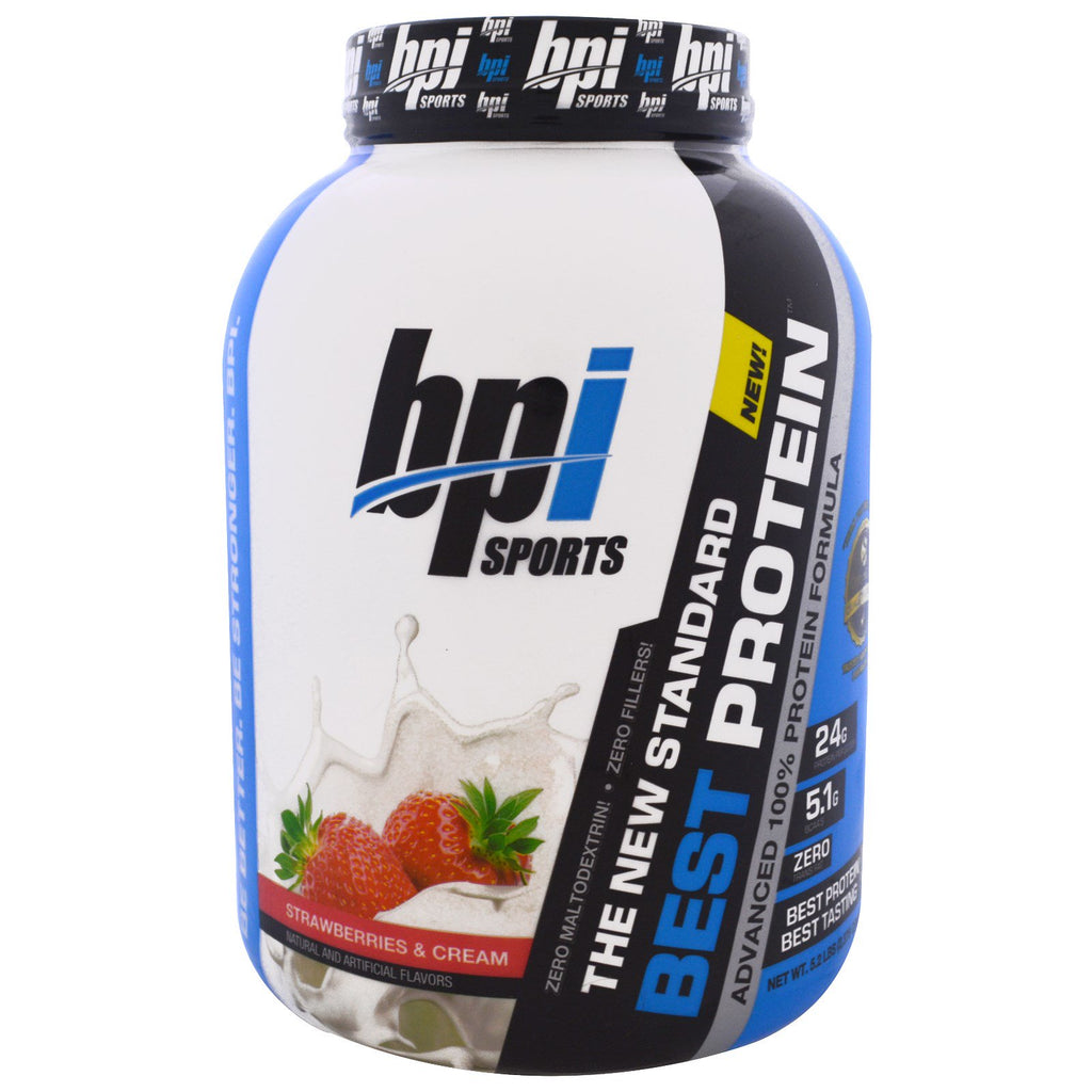 BPI Sports, Najlepsze białko, Zaawansowana formuła 100% białka, Truskawki i śmietana, 5,2 funta (2376 g)