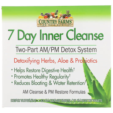 Country Farms, Limpieza interior de 7 días, sistema de desintoxicación de dos partes AM/PM, 63 tabletas de limpieza AM, tabletas de restauración de 21 PM