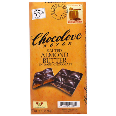 Chocolove, 다크 초콜릿의 소금에 절인 아몬드 버터, 90g(3.2oz)
