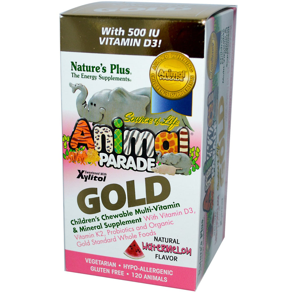 Nature's Plus, Source of Life, Animal Parade Gold, Children's Chewable Multi-Vitamin & Mineral, Watermelon, 120 Animals