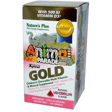 Nature's Plus, Bron van Leven, Animal Parade Gold, Kinderkauwtabletten Multi-Vitamine & Mineraal, Watermeloen, 120 Dieren
