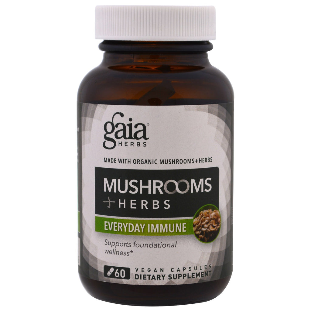 Gaia Herbs, Champignons + Herbes, Immunité quotidienne, 60 gélules végétariennes