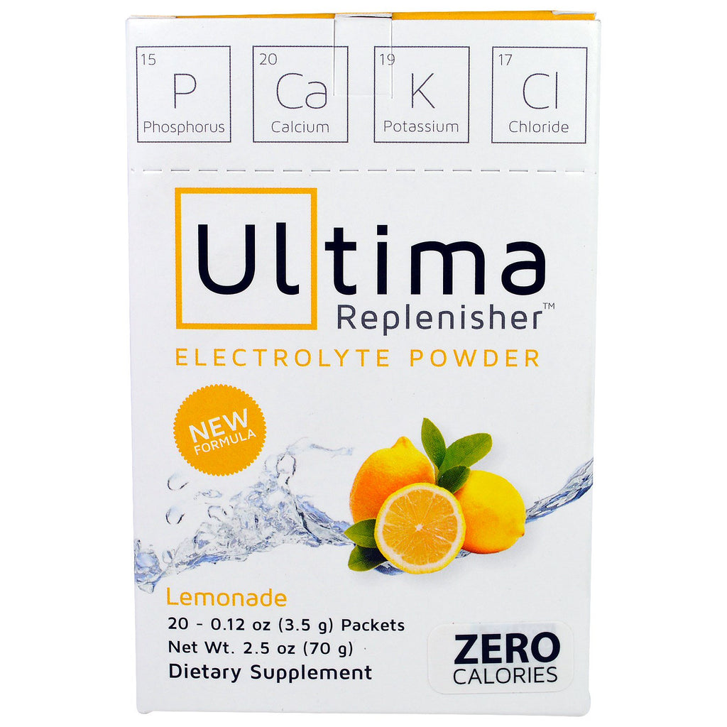 Ultima Health Products, pulbere de electroliți Ultima Replenisher, limonadă, 20 pachete, 0,12 oz (3,5 g)