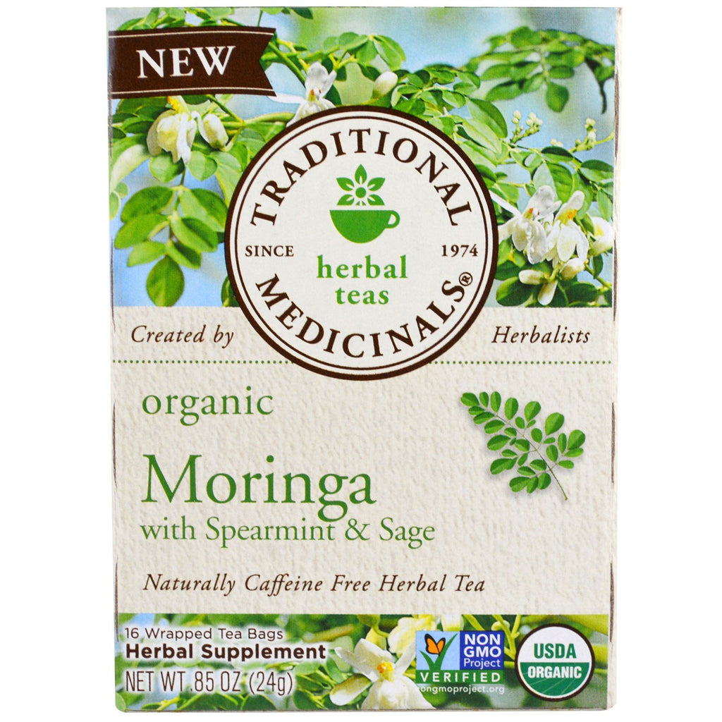 Traditional Medicinals, Moringa con menta verde y salvia, 16 bolsitas de té envueltas, 86 oz (24 g)