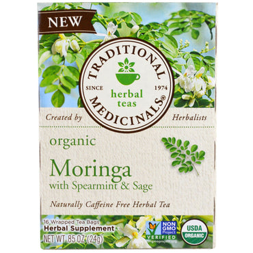 Traditional Medicinals, Moringa con menta verde y salvia, 16 bolsitas de té envueltas, 86 oz (24 g)