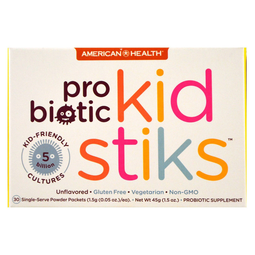 American Health, Probiótico Kidstiks, Sem Sabor, 30 Pacotes, 1,5 g (0,05 oz) Cada