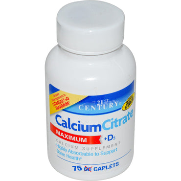 21st Century, Citrato de calcio + D3, 75 cápsulas