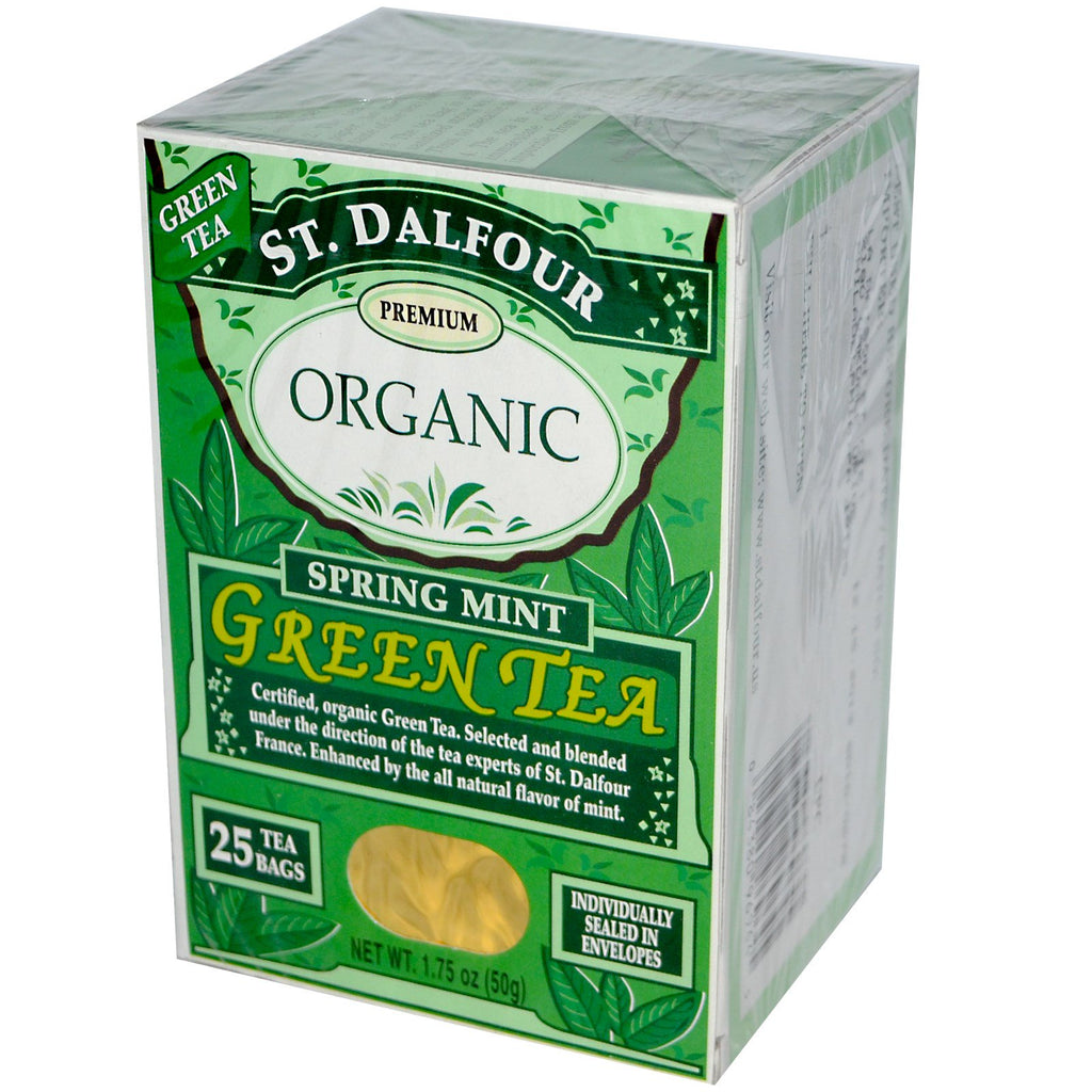 St. Dalfour, ceai verde de mentă de primăvară, 25 pliculete de ceai, 1,75 oz (50 g)