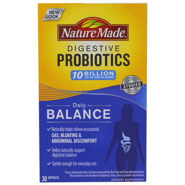 Nature Made, Probiotiques digestifs, Équilibre quotidien, 30 Capsules