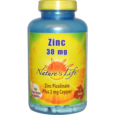 Nature's Life, Zinc, 30 mg, 250 gélules végétales