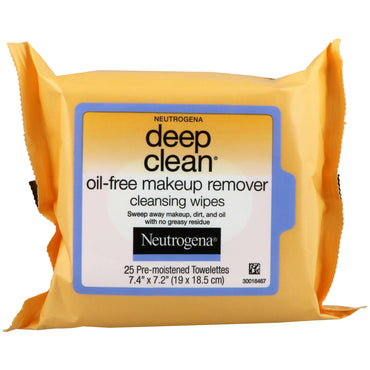 Neutrogena, toallitas limpiadoras desmaquillantes sin aceite y de limpieza profunda, 25 toallitas