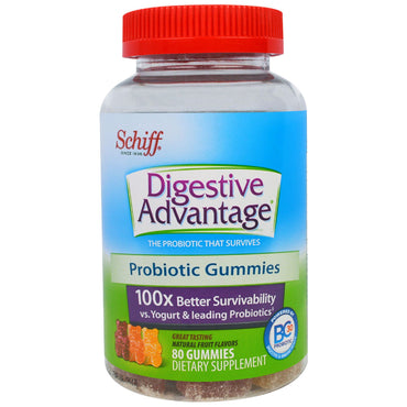 Schiff, Digestive Advantage, gomitas probióticas, sabores naturales de frutas, 80 gomitas