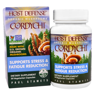 Fungi Perfecti, Host Defense, Cordychi, soutient la réduction du stress et de la fatigue, 30 gélules végétariennes