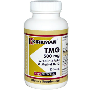 Kirkman Labs, TMG, com ácido folínico e metil B-12, 500 mg, 120 cápsulas