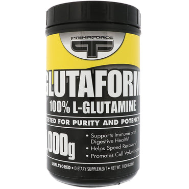 Primaforce, Glutaform, 100% L-Glutamin, Utilsat, 1000 g